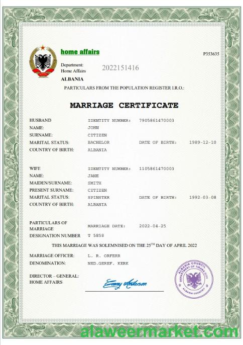 Albania marriage certificate Word